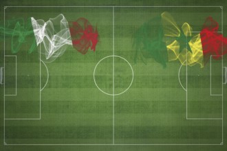 Italy vs Senegal Soccer Match, national colors, national flags, soccer field, football game,