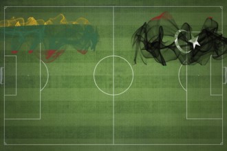Lithuania vs Libya Soccer Match, national colors, national flags, soccer field, football game,