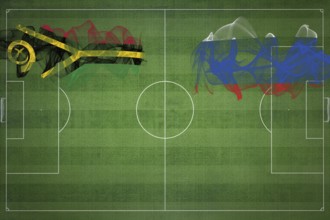 Vanuatu vs Russia Soccer Match, national colors, national flags, soccer field, football game,