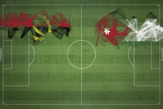Angola vs Jordan Soccer Match, national colors, national flags, soccer field, football game,
