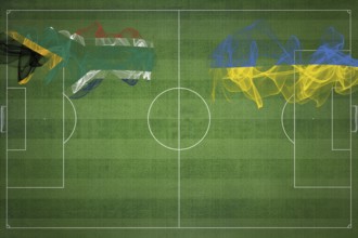 South Africa vs Ukraine Soccer Match, national colors, national flags, soccer field, football game,