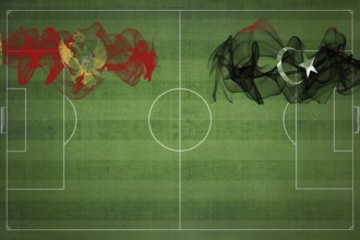 Montenegro vs Libya Soccer Match, national colors, national flags, soccer field, football game,