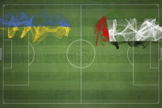 Ukraine vs United Arab Emirates Soccer Match, national colors, national flags, soccer field,