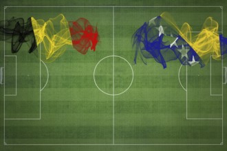 Belgium vs Bosnia and Herzegovina Soccer Match, national colors, national flags, soccer field,