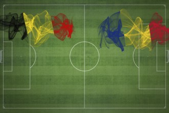 Belgium vs Romania Soccer Match, national colors, national flags, soccer field, football game,