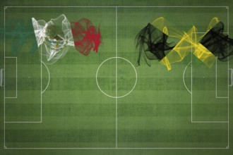 Mexico vs Jamaica Soccer Match, national colors, national flags, soccer field, football game,
