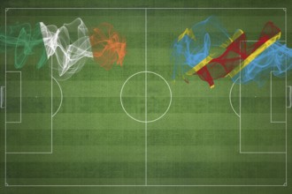 Ireland vs DR Congo Soccer Match, national colors, national flags, soccer field, football game,