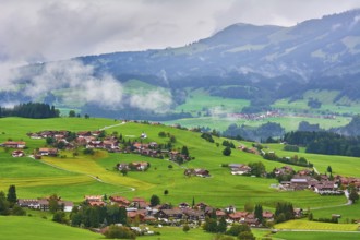 Aerial View on Obermaiselstein in the Fog. Oberallgau, Germany Obermaiselstein, Germany, Europe