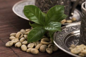 Green coffee. drink and beans