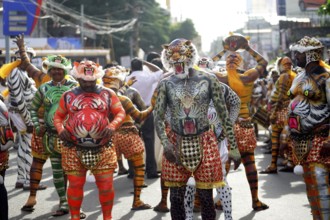 Pulikali Tiger Dance procession, Onam festival, Thrissur, Kerala, India, Asia