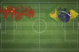 China vs Brazil Soccer Match, national colors, national flags, soccer field, football game,