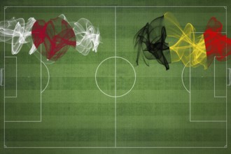 Japan vs Belgium Soccer Match, national colors, national flags, soccer field, football game,