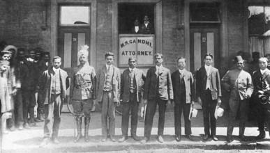 Gandhiji with his colleagues outside his office in Johannesburg, South Africa, Africa