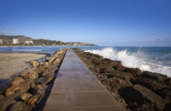 Benicassim breakwater in Castellon of Spain also Benicasim
