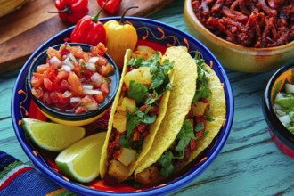 Tacos al pastor Mexican with coriander pineapple and chili