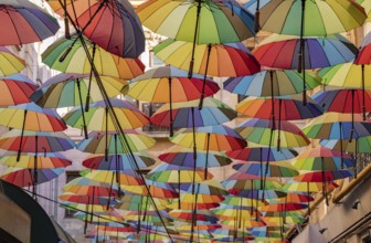 A picture of the colorful umbrellas at the Umbrellas Street, in Bucharest