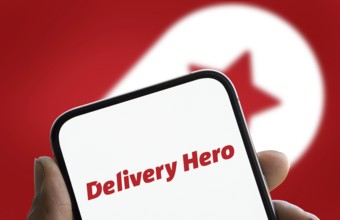 Dhaka, bangladesh- 06 Oct 2024: Delivery Hero logo is displayed on smartphone