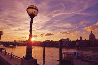 London sunset skyline with St Pauls in UK
