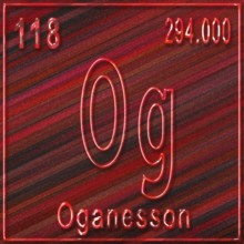 Oganesson chemical element, Sign with atomic number and atomic weight, Periodic Table Element