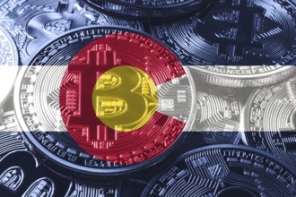 Colorado bitcoin flag, Colorado cryptocurrency concept background