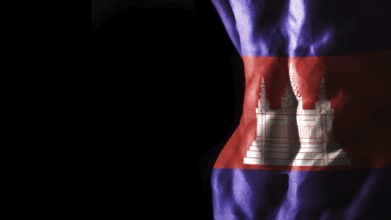 Cambodia flag on abs muscles national sport workout, bodybuilding concept, black background