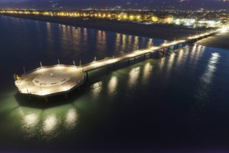 Photographic documentation aerial night of the pier of Marina di Pietrasanta Tuscany Italy