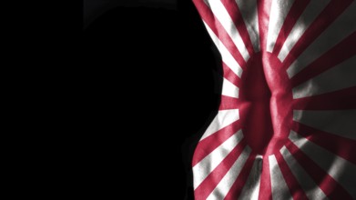 Rising Sun flag on abs muscles national sport workout, bodybuilding concept, black background