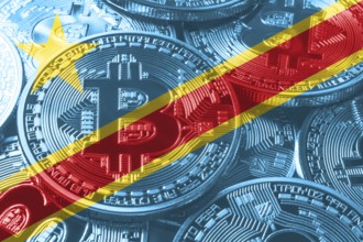 Democratic Republic of Congo bitcoin flag, national flag cryptocurrency concept black background