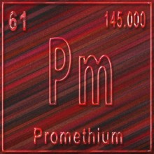 Promethium chemical element, Sign with atomic number and atomic weight, Periodic Table Element