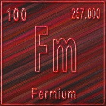 Fermium chemical element, Sign with atomic number and atomic weight, Periodic Table Element