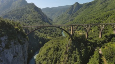 Aerial view on Djurdjevica arch bridge over the Tara River in northern Montenegro