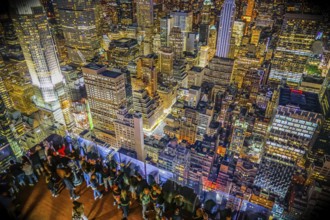 Rockefeller Center Observation Deck of the people and the night view. Shooting Location: New York,