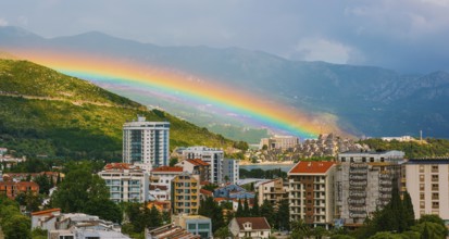 Rainbow over the city of Budva in Montenegro