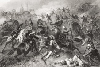 Havelocks column attacking mutineers before Cawnpore, Uttar Pradesh, India, Asia, 1857, Asia