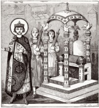 The throne of the emperor of Constantinople, 9th century manuscript, Great Palace of Constantinople