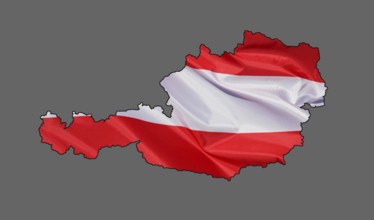 Map, outline of Austria designed with national flag