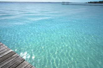 Laguna de Bacalar Lagoon pier in Mayan Mexico at Quintana roo