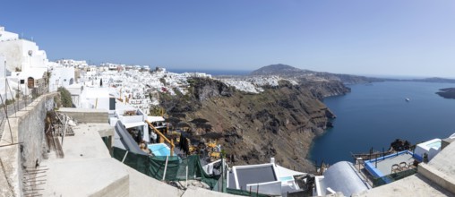 View from Imerovigli over the caldera to Fira, panoramic view, Santorini, Cyclades, Greece, Europe
