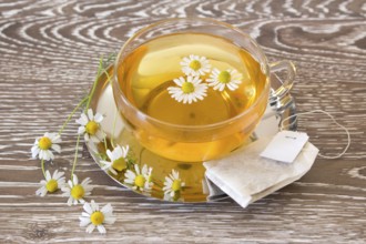 Cup of camomile tea with tea bag