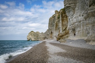 Etretat, france, 23-04-2024, the beach at the famous calck cliffs in normandy france near etretat,