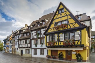 Embankment of Lauch River with historical houses in Colmar, Alsace, France, Europe