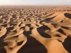 Beatiful aerial landscape with big sand dunes in Sahara desert at sunrise