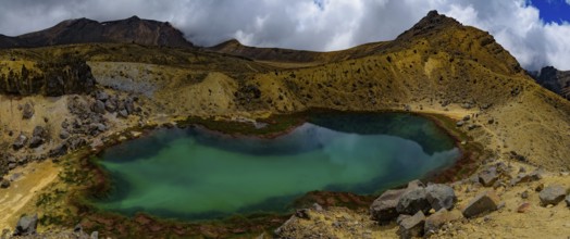 Panorama of Emerald Lakes at Tongariro National Park in New Zealand