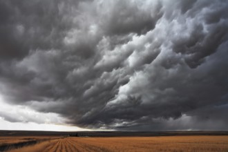 The massive storm cloud covered the sky. The harvest in the fields of Montana