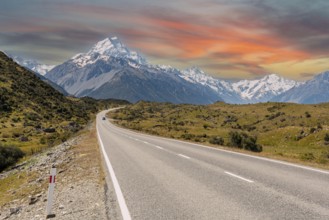 Scenic view of Southern Alps from the entrance to Aoraki National Park, South Island of New Zealand