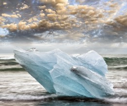 Blurred long exposure view of Icebergs moving in Jokulsarlon Lagoon, Iceland, Hornafjörður, Europe
