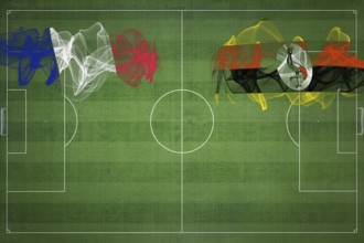 France vs Uganda Soccer Match, national colors, national flags, soccer field, football game,