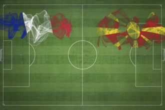 France vs North Macedonia Soccer Match, national colors, national flags, soccer field, football