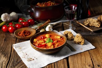 Rustic Hungarian goulash soup with paprika