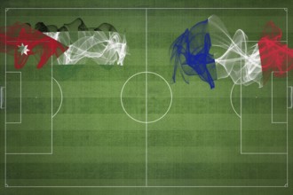 Jordan vs France Soccer Match, national colors, national flags, soccer field, football game,
